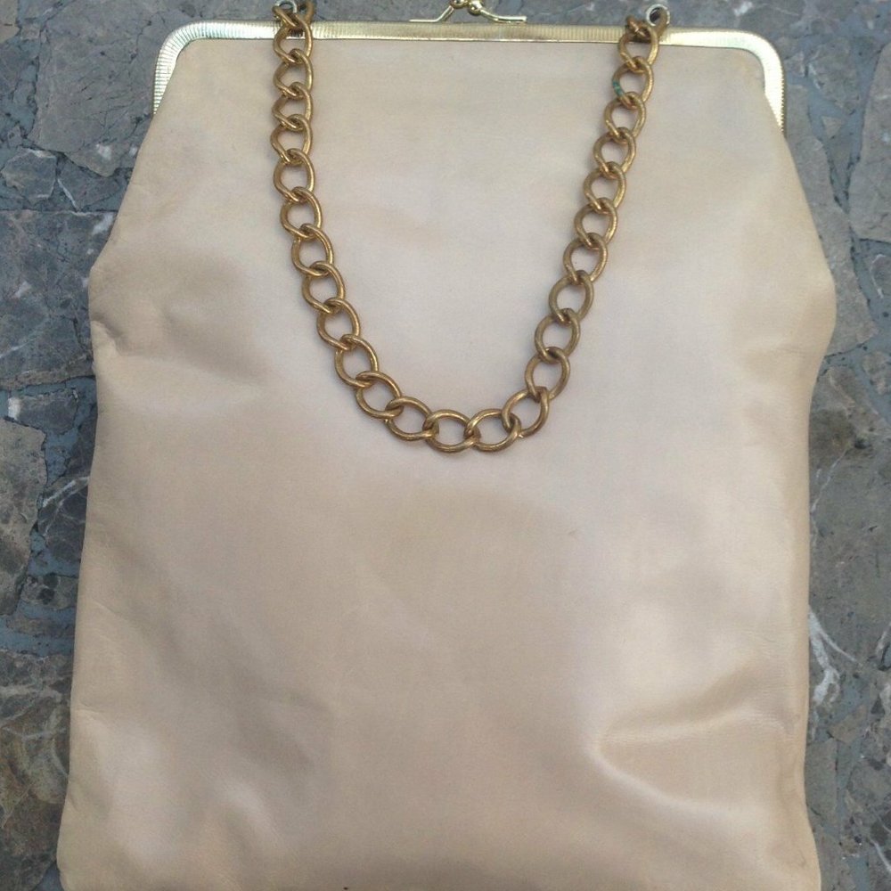 Vintage (1980's), Soft Leather Tote Bag. Beige.